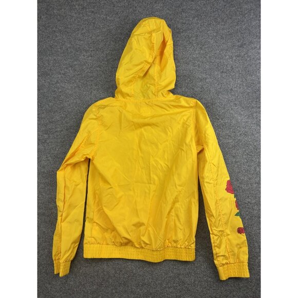 Empyre Jacket Womens M Yellow Hooded Windbreaker Full Zip Rose Graphic Print - Picture 6 of 6